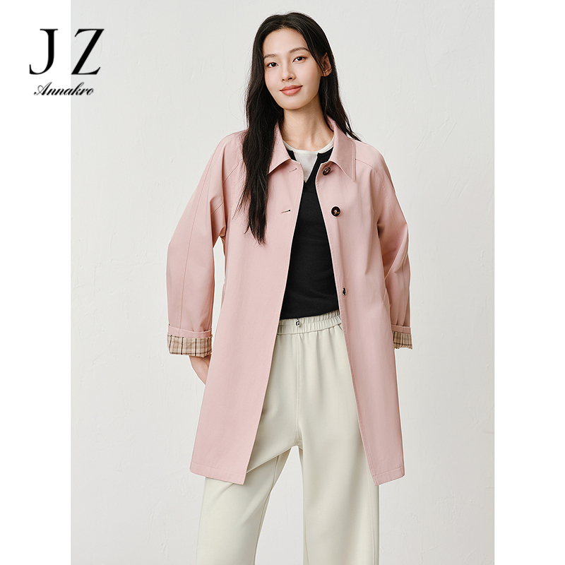 13187104.JUZUI玖姿优雅英伦风中长款翻领风衣女春秋季新款JTFQ41201