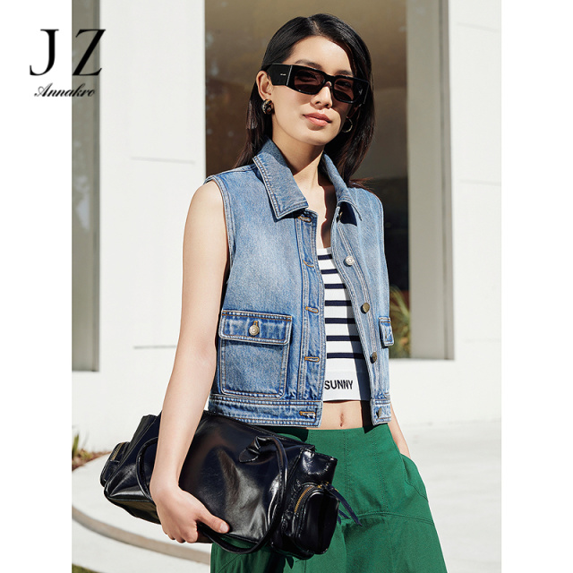 13187925.JUZUI玖姿时髦100%棉牛仔马夹女春季新款JWFC42003
