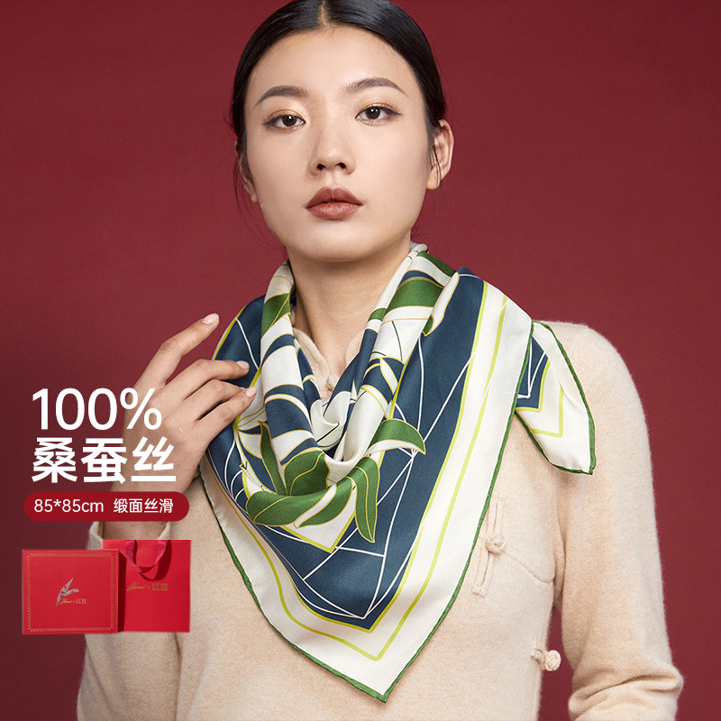 13214310.【云南新疆旅游穿搭】100%桑蚕丝丝巾春秋缎面印花方巾礼盒
