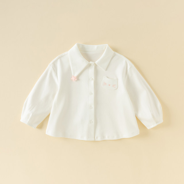13199884.戴维贝拉女童纯棉衬衫秋装宝宝白色衬衣儿童洋气上衣