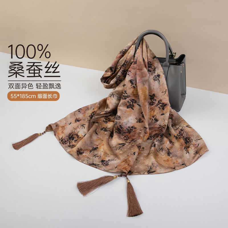 13270060.真丝丝巾女桑蚕丝纱巾长巾围巾护肩披肩外搭送礼