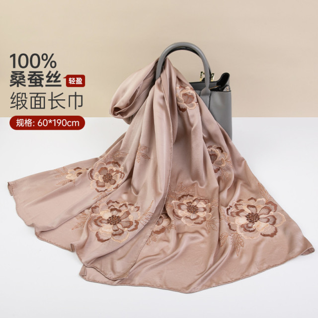 13214322.真丝丝巾女100桑蚕丝纱巾长巾围巾护肩披肩外搭送礼