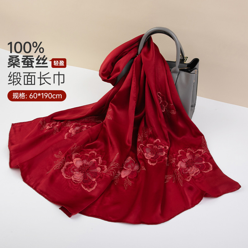 13214322.真丝丝巾女100桑蚕丝纱巾长巾围巾护肩披肩外搭送礼