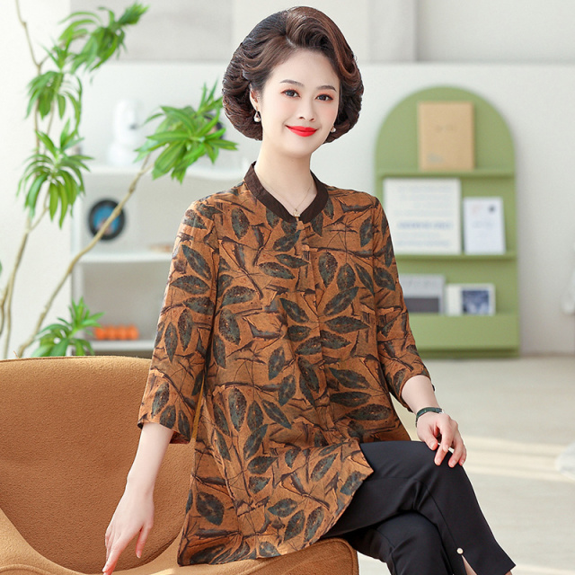 13207900.年轻妈妈中长款衬衫春夏新款七分袖小衫QBS62130