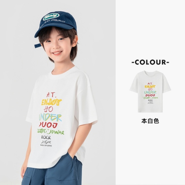 13311649.【马卡龙印花 凉感T恤】男童纯棉短袖夏季潮装儿童宽松透气上衣