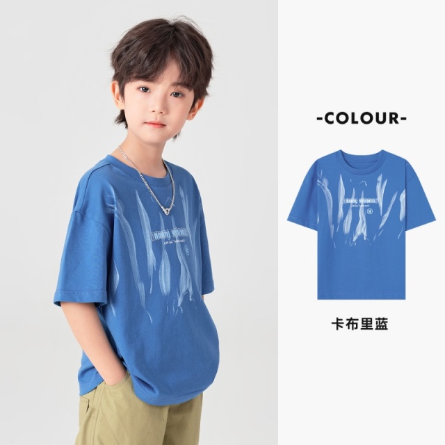 13311662.夏季儿童潮流印花T恤简约圆领纯棉男童宽松百搭短袖凉感透气上衣