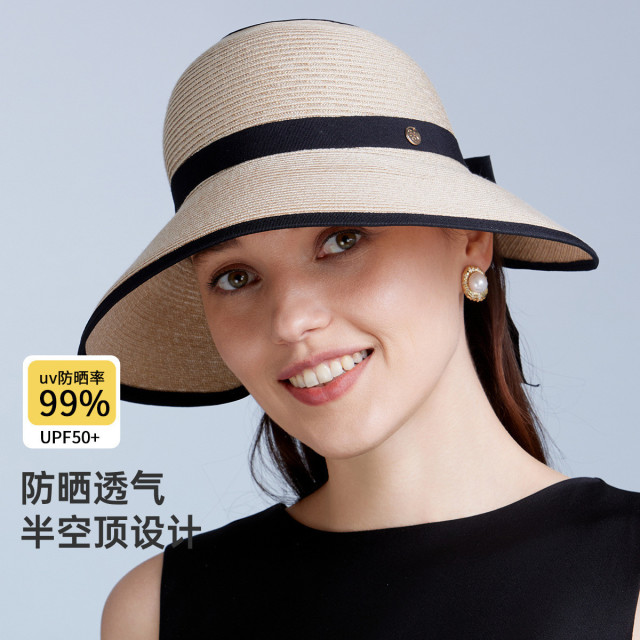 13210553.【侧脸防晒草帽】春夏女士遮阳防晒空顶帽便携防紫外线