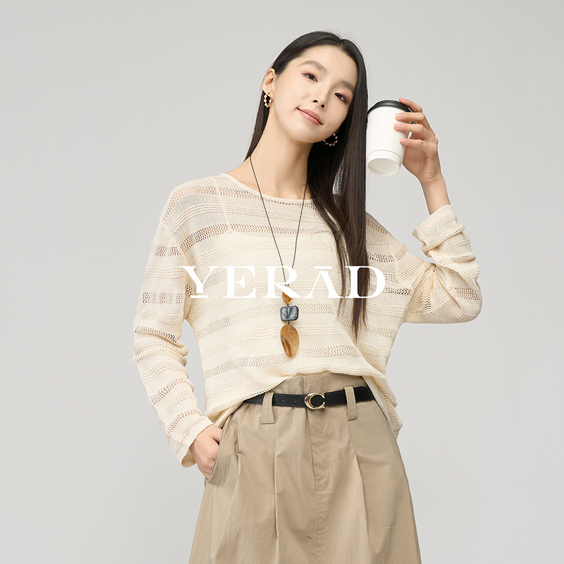 13215769.【娅丽达】宽松慵懒针织衫女镂空长袖波西亚风罩衫