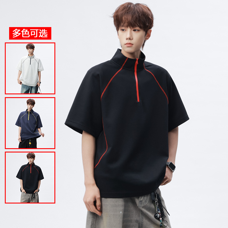 13213477.衣仕梵夏季新款男式半拉链潮流运动短袖T恤【衣仕梵男装XJ】