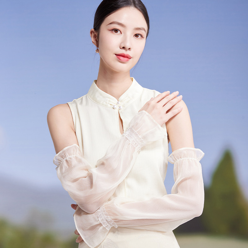 13244426.【100%桑蚕丝】遮阳防护袖套女士户外轻薄透气真丝冰袖防晒袖