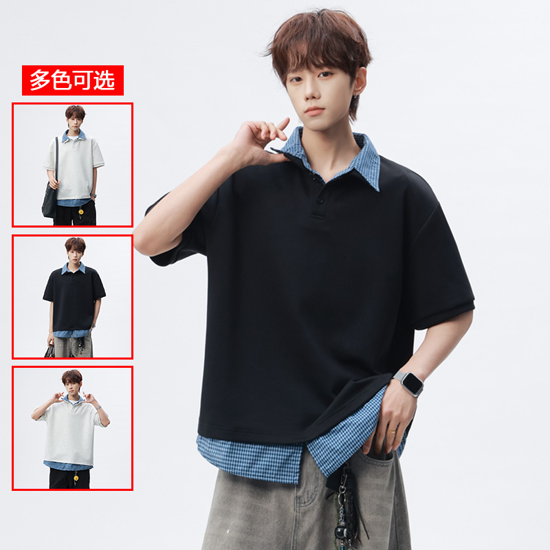 13213489.衣仕梵夏季新款男式翻领假两件潮流休闲短袖T恤【衣仕梵男装XJ】