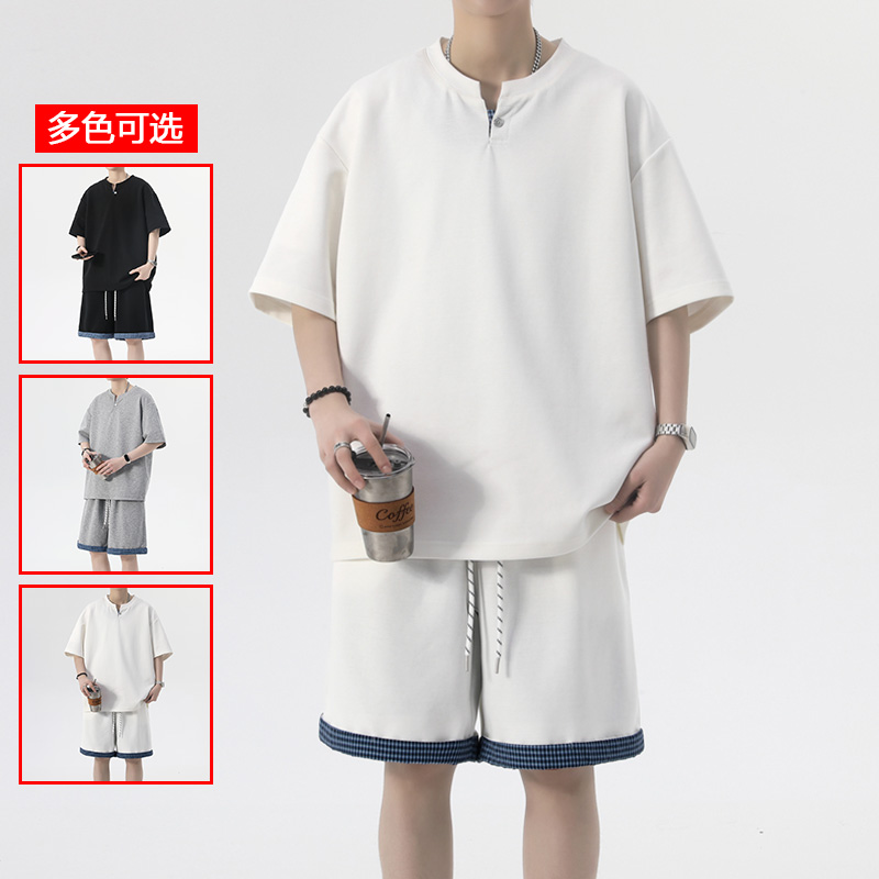 13213474.衣仕梵夏季新款男式套头宽松简约潮流休闲套装【衣仕梵男装XJ】