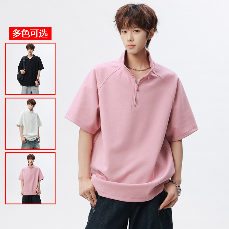 13213476.衣仕梵夏季新款男式半拉链潮流休闲短袖T恤【衣仕梵男装XJ】