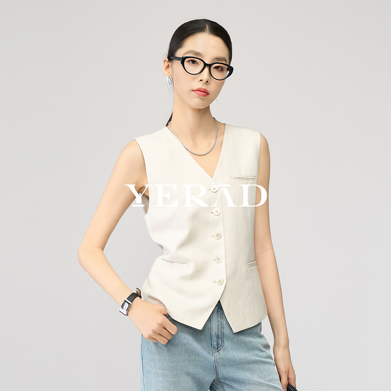 13215762.【娅丽达】亚麻复古单排扣西装马甲女高级感叠穿马夹外套