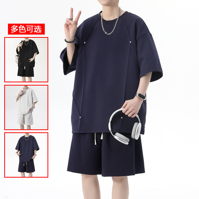 13213480.衣仕梵夏季新款男式设计感透气潮流休闲套装【衣仕梵男装XJ】
