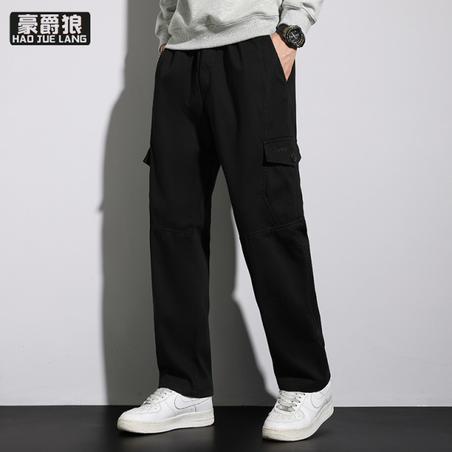 13217081.新款纯棉宽松大码工装裤春秋直筒宽松多口袋男士耐磨休闲男裤