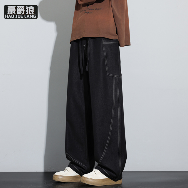 13221329.工装牛仔裤男士美式潮牌宽松阔腿裤春季百搭直筒裤子k
