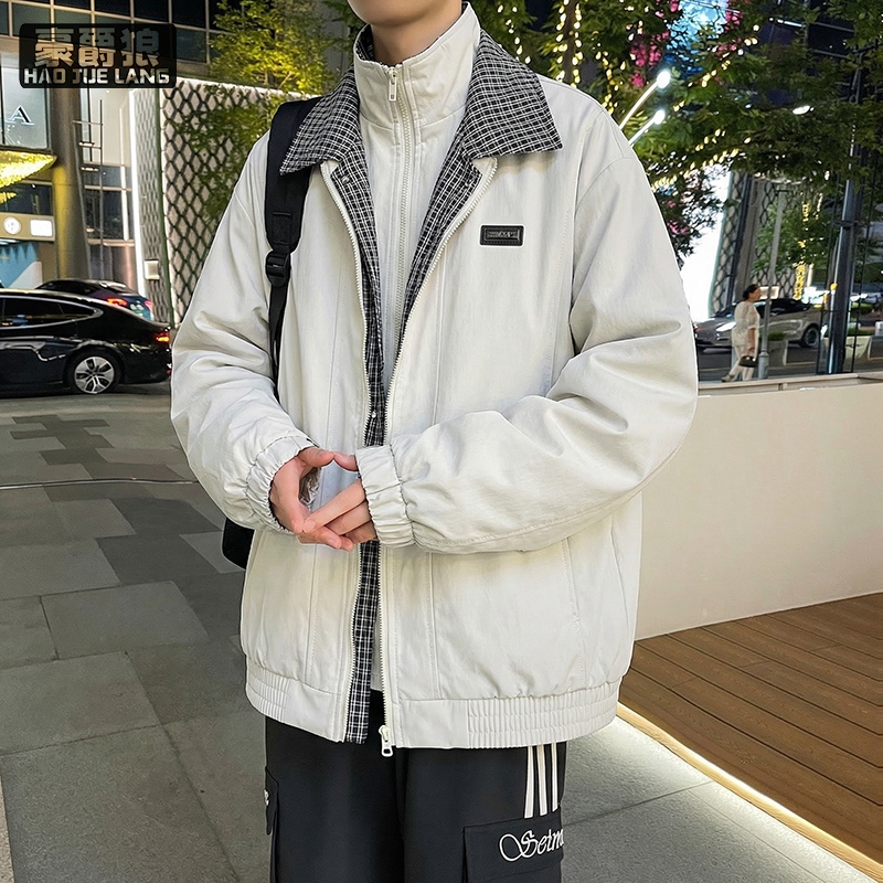 13221339.撞色翻领夹克男春秋季时尚新款潮流春装衣服宽松休闲风青少年外套
