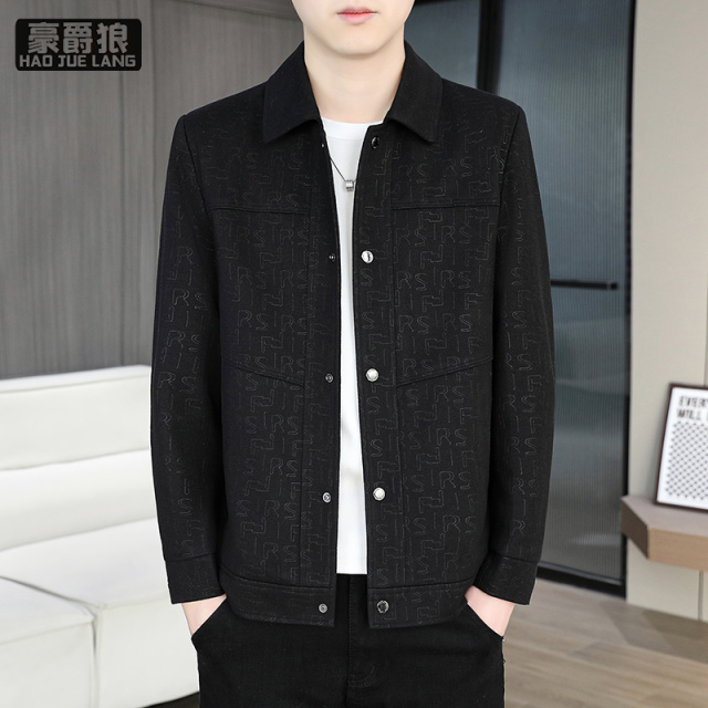 13217048.印花翻领夹克男士短款商务休闲上衣新款高端轻奢春秋外套