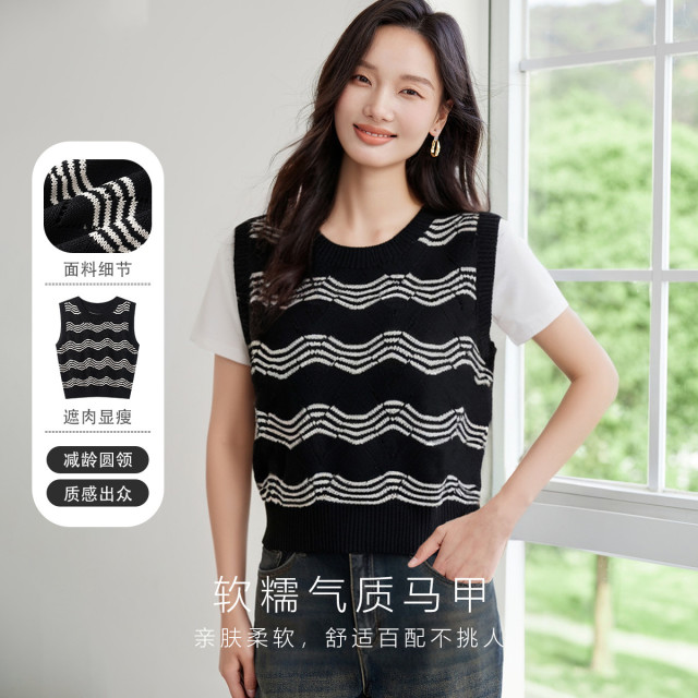 13218801.法式圆领无袖波浪纹针织背心女2026春款百搭内搭外穿打底上衣