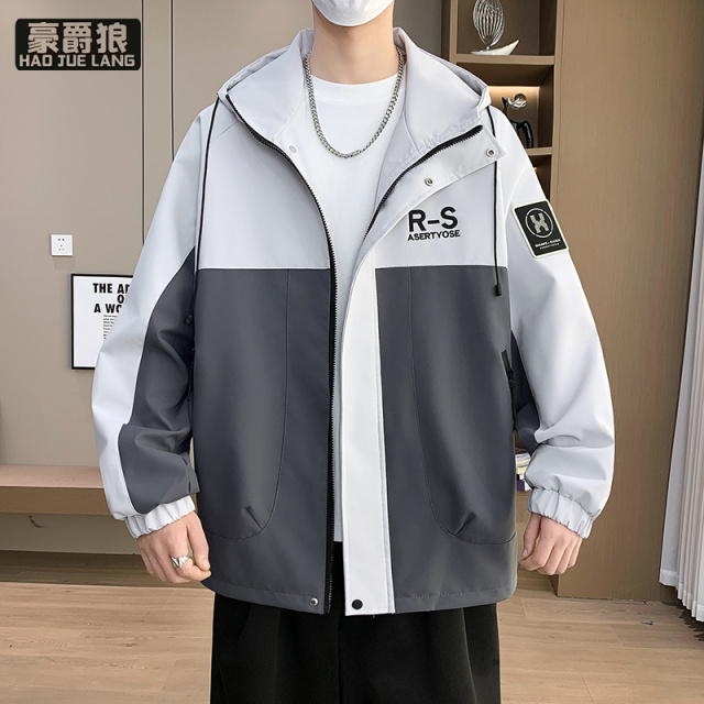 13221298.青少年高品质连帽工装夹克个性拼色潮流印花装饰男生有型外套