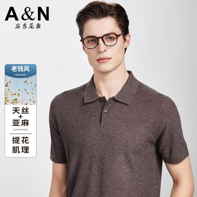 13218560.【静奢针织亚麻系列】春夏海鸥领半袖POLO衫男透气舒适T恤男