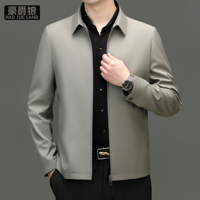 13221362.桑蚕丝夹克男士行政老干部领导中老年人上衣爸爸装春秋外套