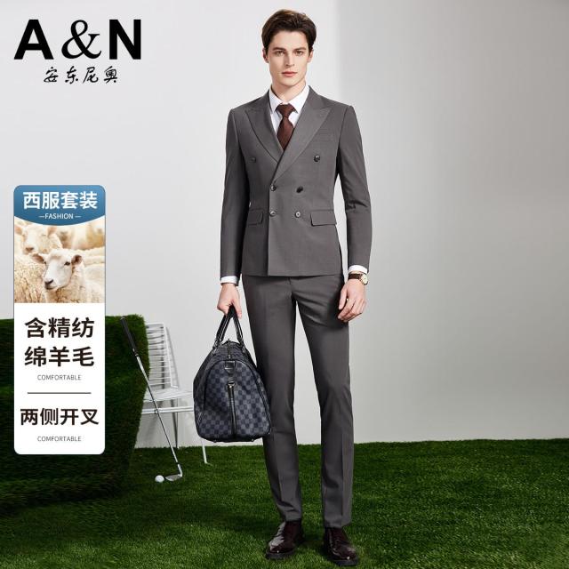13218453.【高支精纺】2件套装春秋含羊毛商务套西男正装礼服结婚西服西裤