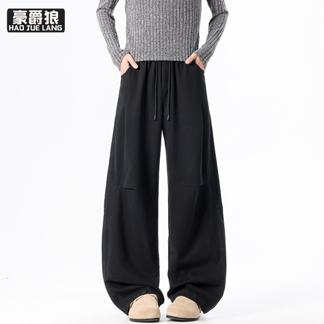 13221312.美式男士纯棉弯刀裤宽松直筒阔腿春秋新款青少年大码休闲长裤