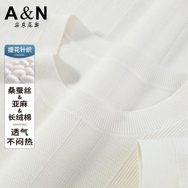 13218534.【透气不闷热】春夏季舒适亲肤圆领薄款男士T恤提花针织短袖上衣