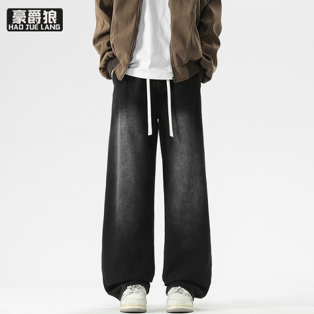 13217063.牛仔裤时尚新款男士水洗耐磨休闲长裤春季潮流百搭蓝色直筒裤