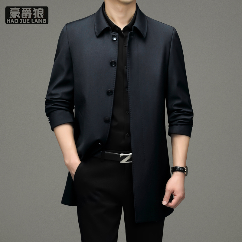 13221317.休闲舒适风衣男中长款宽松大码西装上衣中年男士外套商务男装