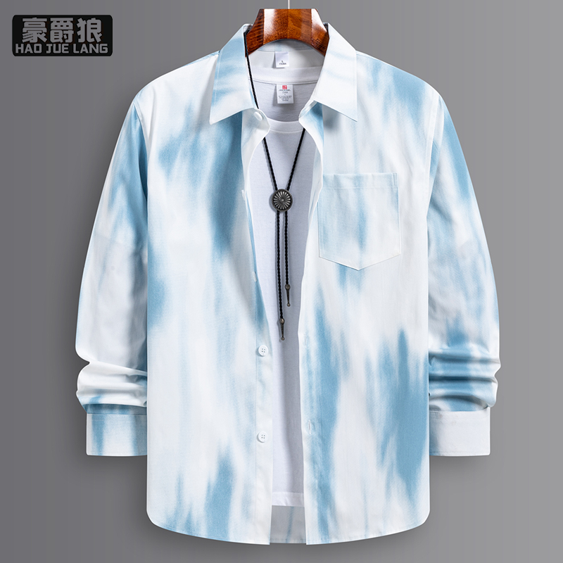 13221310.春秋季新款长袖衬衫男士潮流百搭时尚宽松休闲设计感外搭