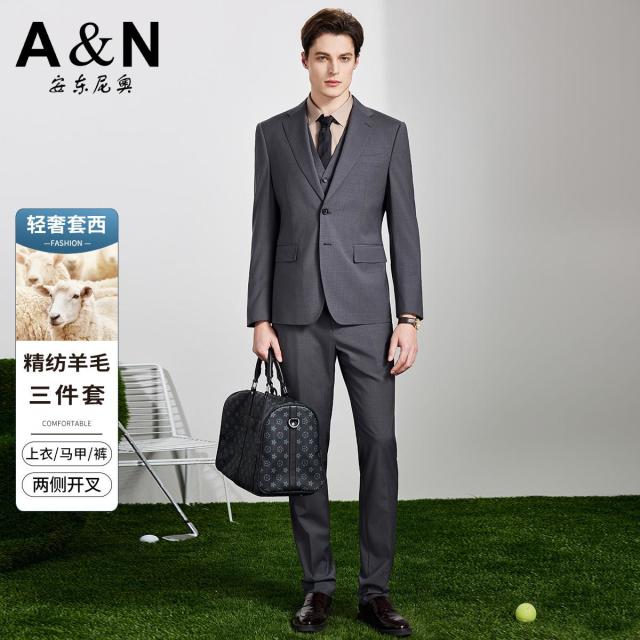 13218454.【3件套精纺羊毛】商务正装西服结婚礼服套装男马甲西服西裤套西