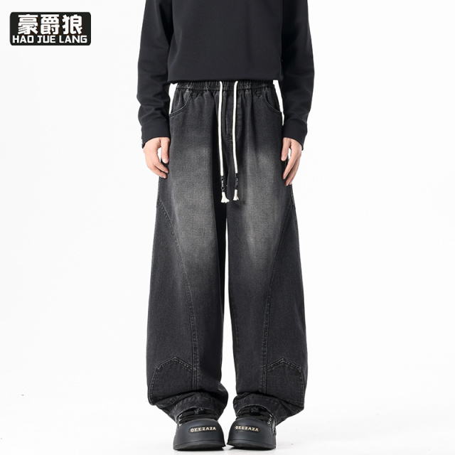 13221290.春季上新青少年美式高街弯刀牛仔裤时尚渐变男生百搭牛仔长裤