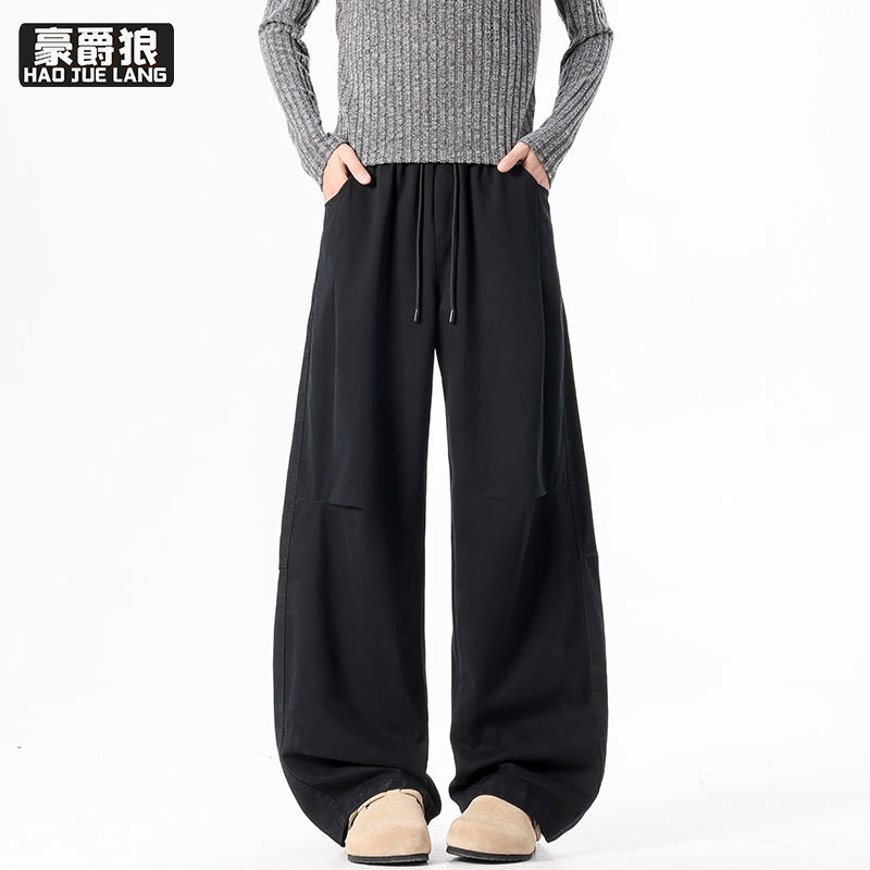 13221312.美式男士纯棉弯刀裤宽松直筒阔腿春秋新款青少年大码休闲长裤