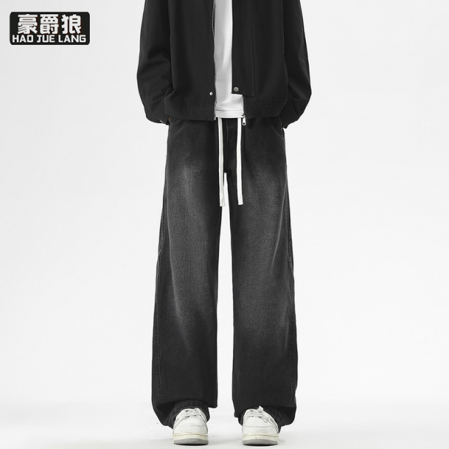 13217061.牛仔裤男士夏季抽绳直筒宽松水洗潮牌休闲日系高街男长裤