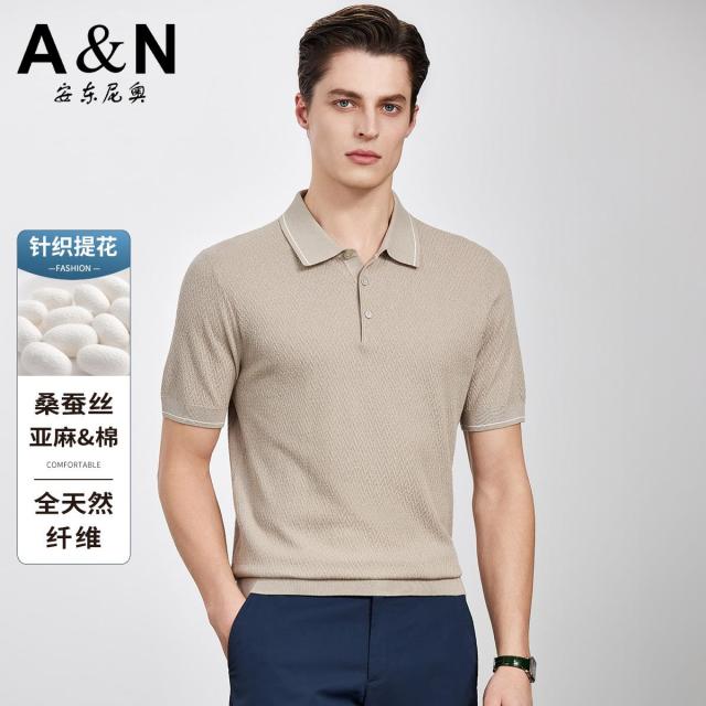 13218539.【高支精纺含桑蚕丝麻棉】夏季轻奢翻领polo衫男短袖针织T恤