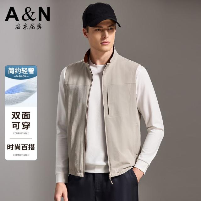 13218549.【双面穿】春秋男式轻薄舒适立领马甲时尚简约短款坎肩马甲男