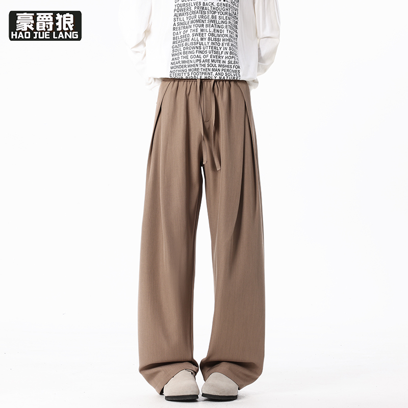 13221355.垂感抗皱春夏新款褶皱宽松休闲裤男长裤直筒潮流纯色百搭裤子