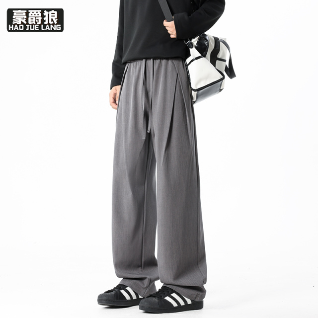 13221355.垂感抗皱春夏新款褶皱宽松休闲裤男长裤直筒潮流纯色百搭裤子