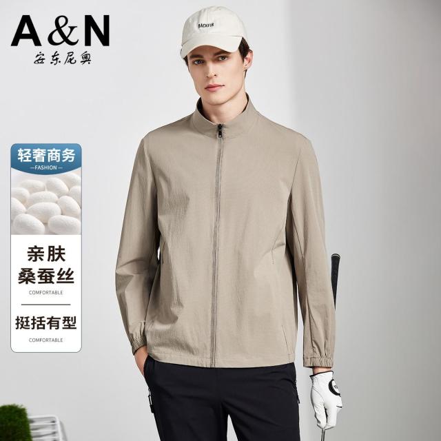 13218463.【含桑蚕丝】春秋季舒适亲肤立领夹克外套男挺括有型薄款休闲夹克