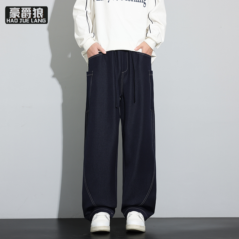 13221329.工装牛仔裤男士美式潮牌宽松阔腿裤春季百搭直筒裤子k