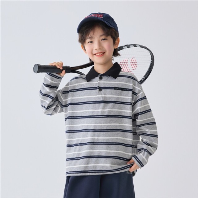 13692135.海妈家童装男童长袖T恤儿童春装条纹Polo衫2026新款男孩上衣