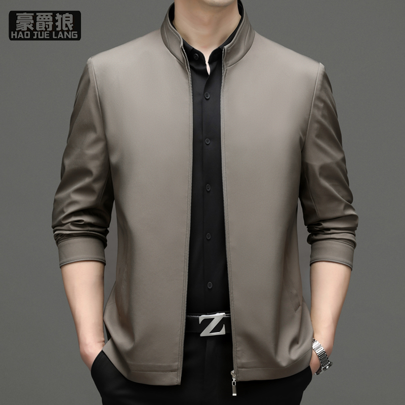 13221360.加肥加大码翻领夹克男爸爸装领导干部纯色行政风胖子商务休闲外套