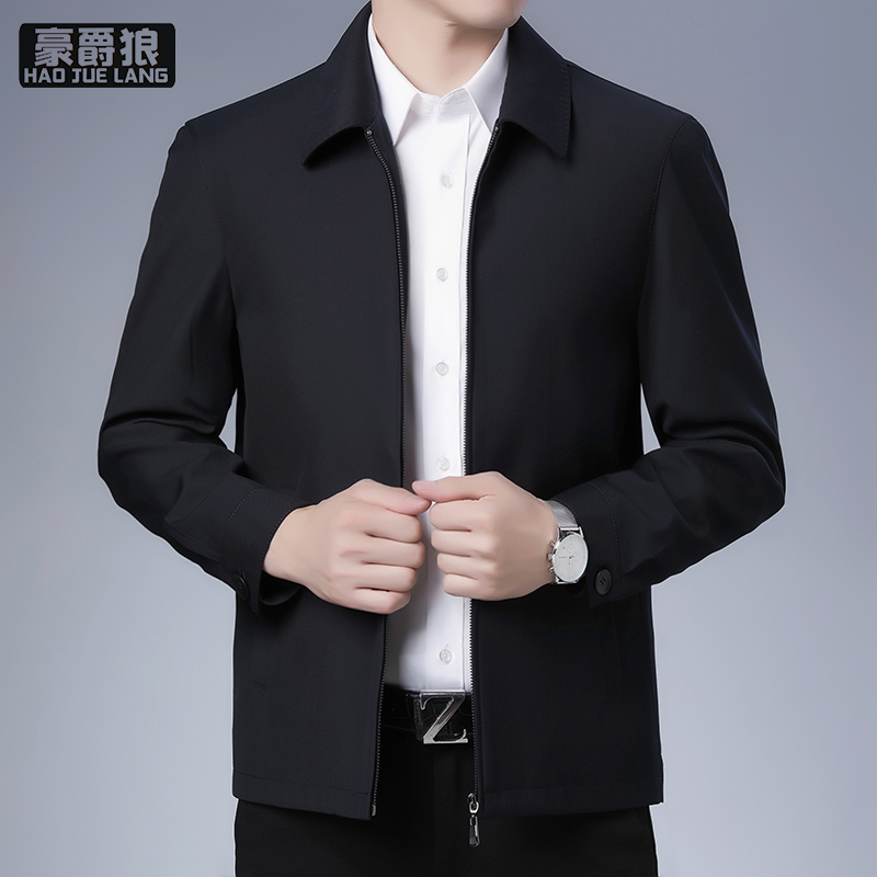 13221344.中老年商务休闲翻领夹克男士舒适新款春秋季爸爸行政外套