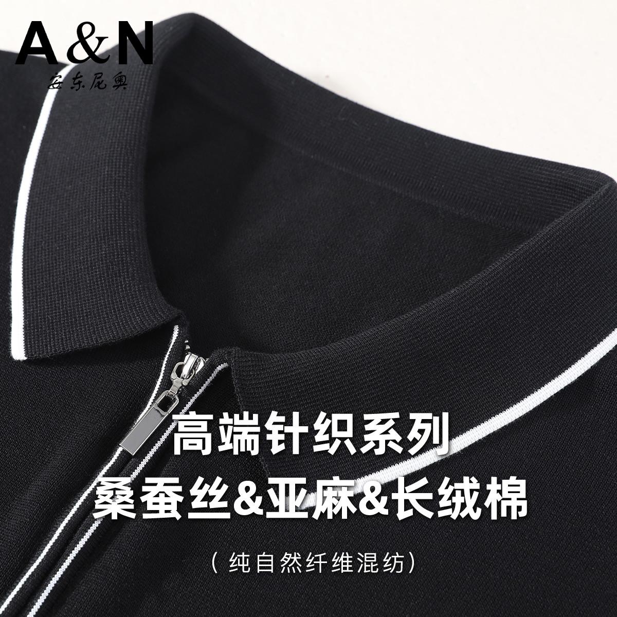 13218537.【桑蚕丝&亚麻&长绒棉】高端男装休闲撞色Polo衫男针织T恤