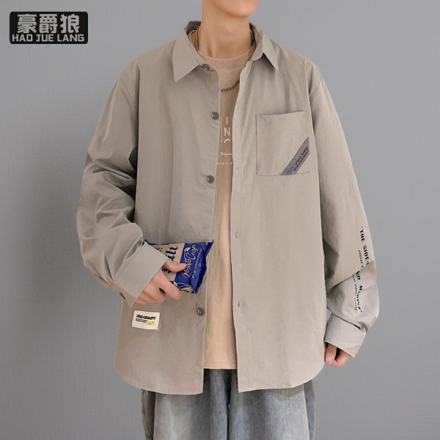 13221381.青年工装衬衫男长袖潮牌痞帅宽松百搭衬衣春秋季学生韩版潮流上衣