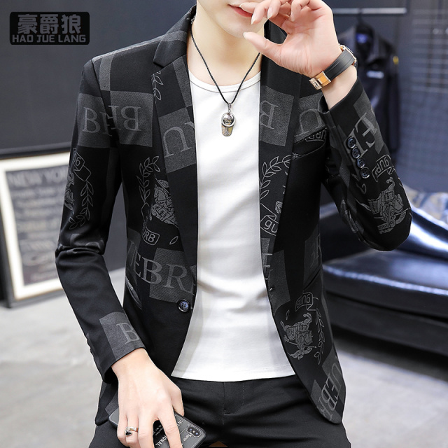 13217019.男士休闲轻薄西服潮流痞帅小西装韩版春秋季理发师修身外套单上衣