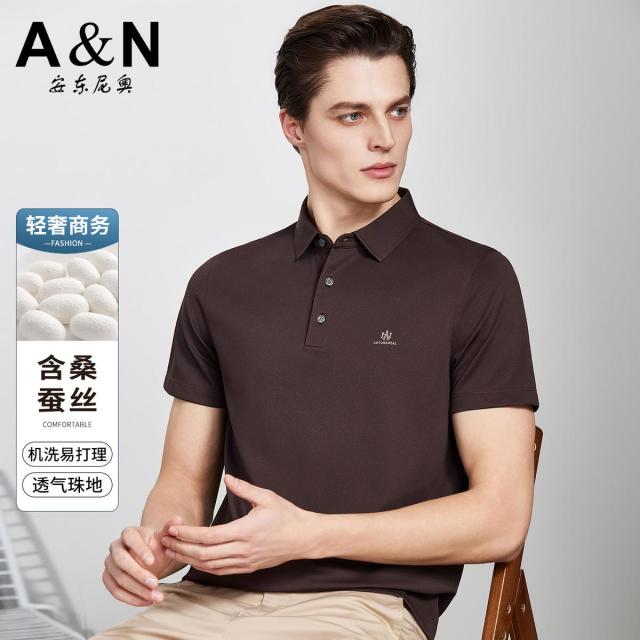 13217909.【含可机洗桑蚕丝】易打理男士Polo衫夏季透气珠地短袖T恤